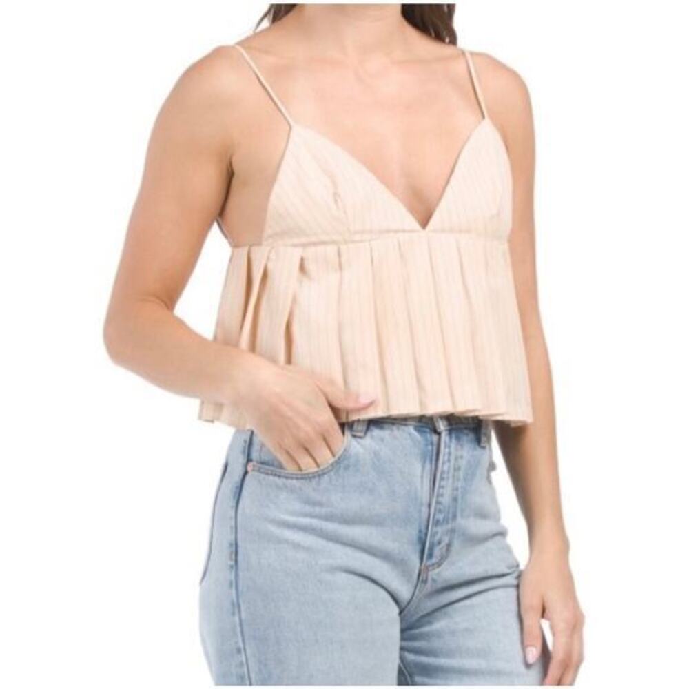 Zara‎ Sweetheart Pleated Sleeveless Babydoll Pinstripe Crop Top Size Large NWT